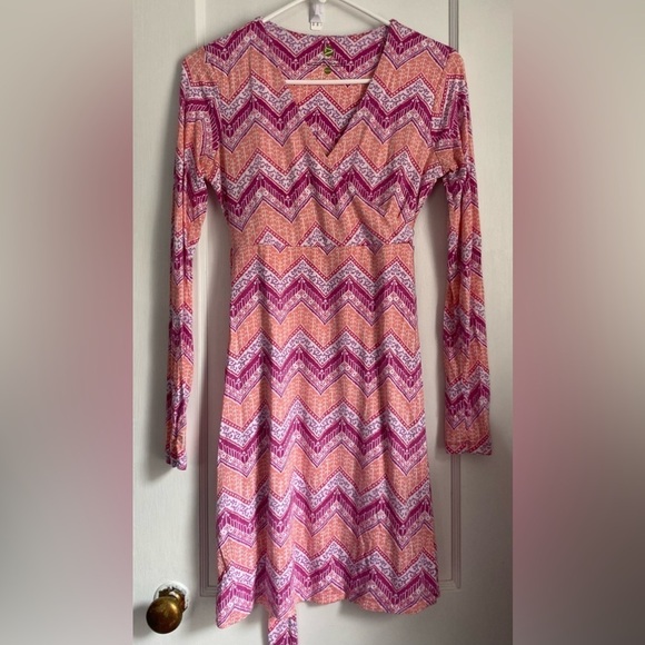 DAKINI Fuax Wrap Dress Pink , V-neck and long sleeves, Size: XS - Picture 1 of 6